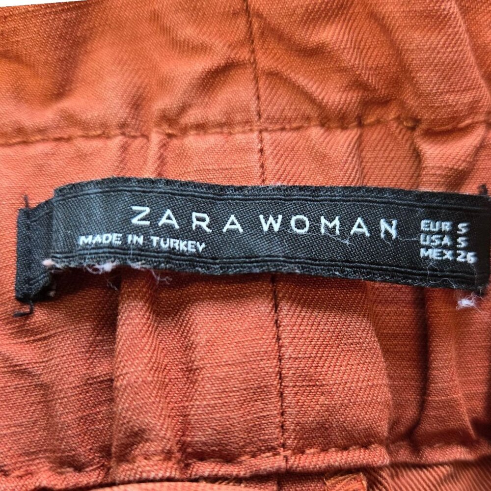 Zara Woman High-Waisted Pleated Rust Orange Tapered Pants Size S - Picture 8 of 8